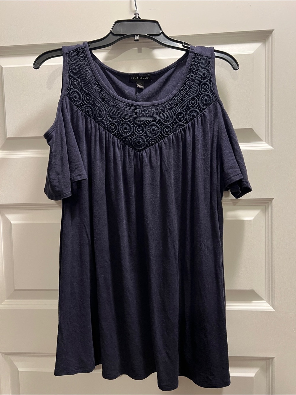Lane Bryant Navy Cold-Shoulder Crochet Yoke Top
